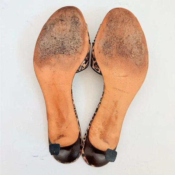 Manolo Blahnik Leopard Leather Lace-Up Mule Kitten Heel Sandals EU 40 Y2K - Picture 6 of 9